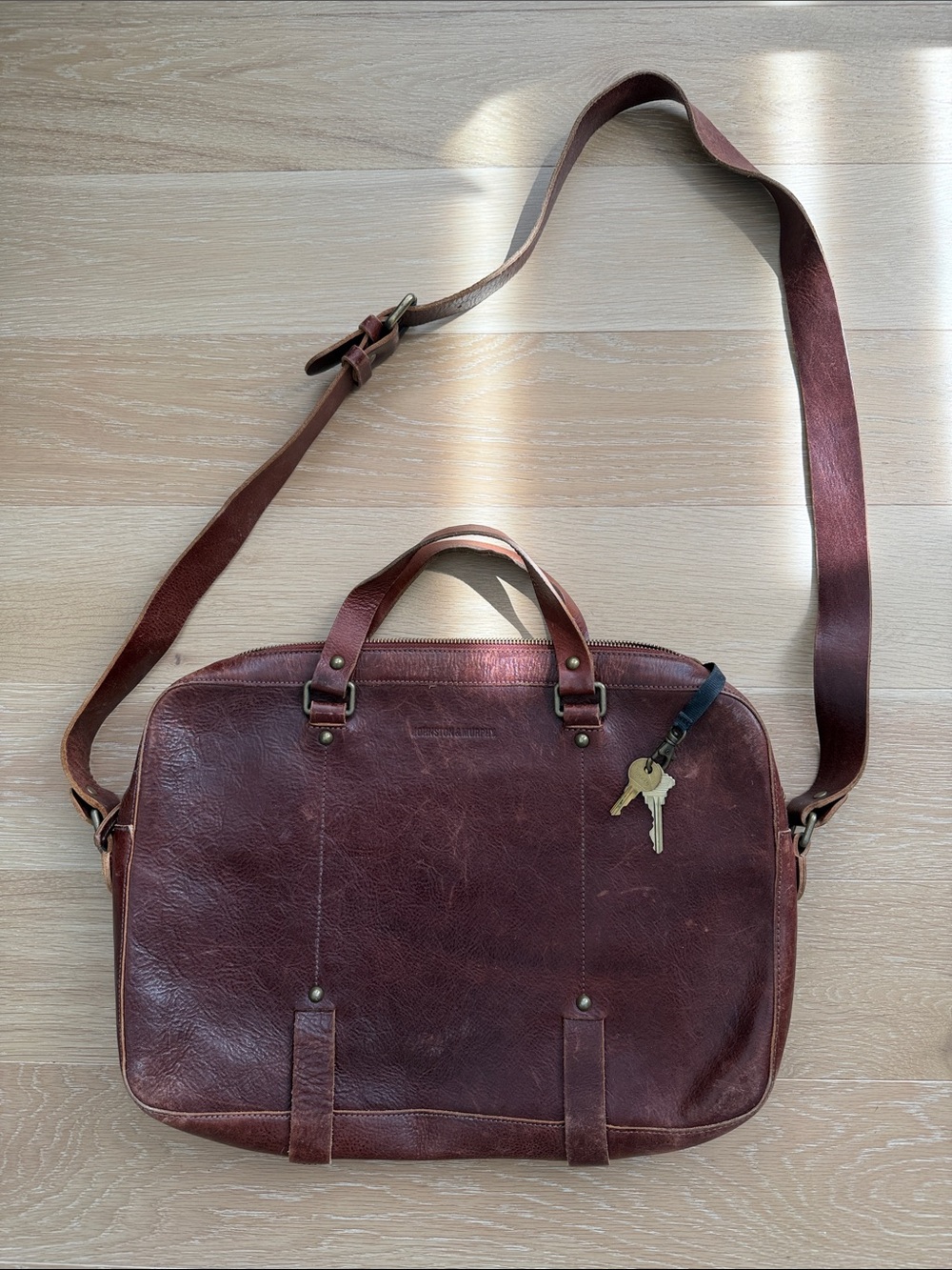 Johnston & Murphy Brown Leather Laptop Messenger Bag